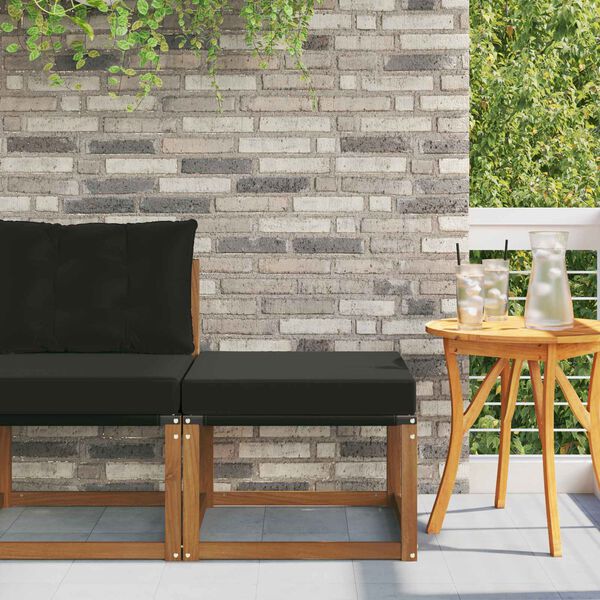 vidaXL Външна табуретка Масивна акациева дървесина и текстилен плат