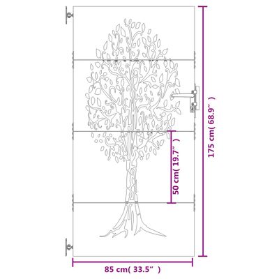 vidaXL Градинска порта, 85x175 см, кортенова стомана, дизайн с дърво