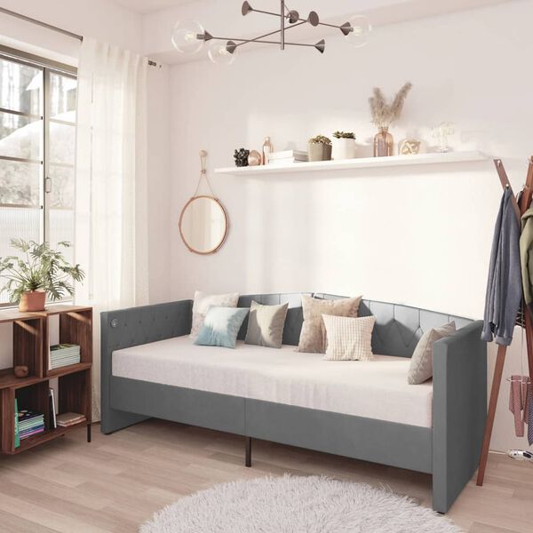 vidaXL Дневно легло, USB, светлосиво кадифе, 90х200 см