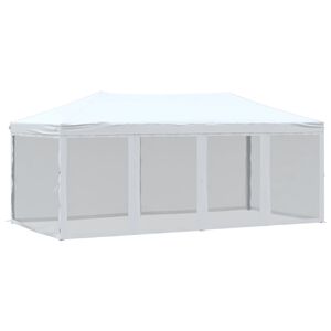 vidaXL Сгъваема парти палатка със странични стени, бяла, 3x6 м