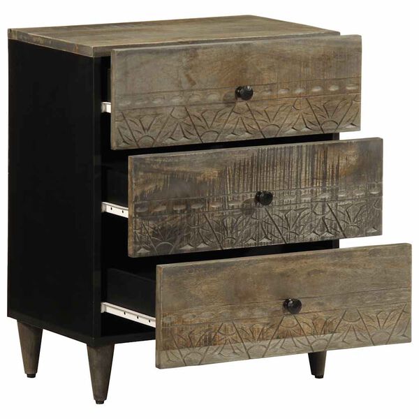 vidaXL Нощно шкафче Светло сиво 50x33x60 cm Масивна дървесина Манго