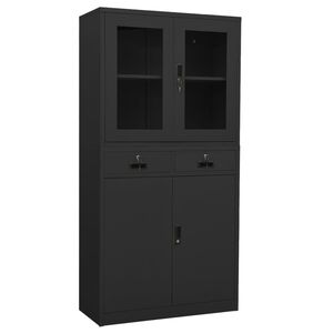 vidaXL Офис шкаф, антрацит, 90x40x180 см, стомана и закалено стъкло