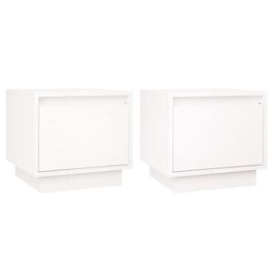 vidaXL Нощни шкафчета, 2 бр, бели, 35x34x32 см, борово дърво масив