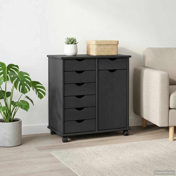 vidaXL Плъзгащ кабинет с колело Сив 63,5 x 39 x 65,5 см Солиден бор