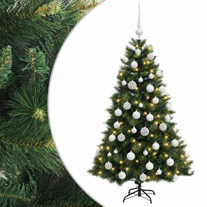 vidaXL Изкуствена коледна елха с топки 120 см 150 LED светодиода