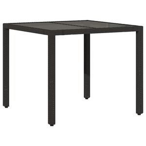 vidaXL Градинска маса със стъклен плот, черна, 90x90x75 см, полиратан