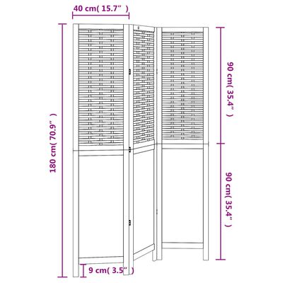 vidaXL Разделител за стая, 3 панела, бял, дърво пауловния масив