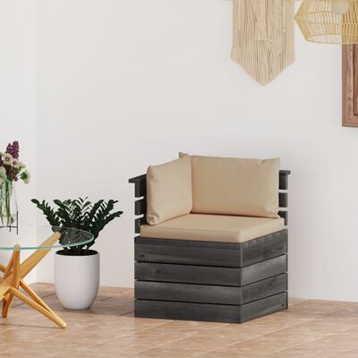 vidaXL Градински палетен ъглов диван с възглавници, борова дървесина