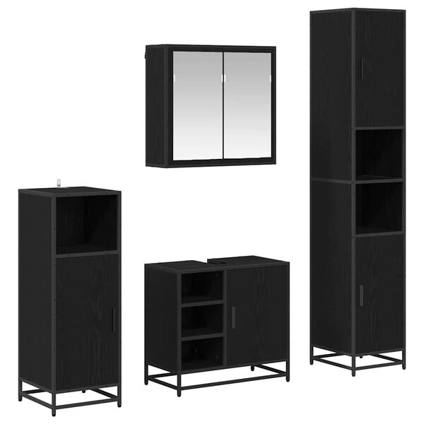 vidaXL Комплект мебели за баня с рафт 4 pcs Черния дъб Инженерно дърво