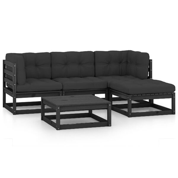 vidaXL Градински лаундж комплект, 5 части, с възглавници, бор масив