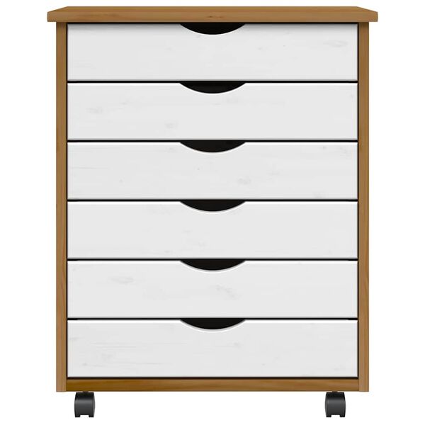 vidaXL Шкаф с чекмеджета на колелца MOSS, меденокафяв, бор масив