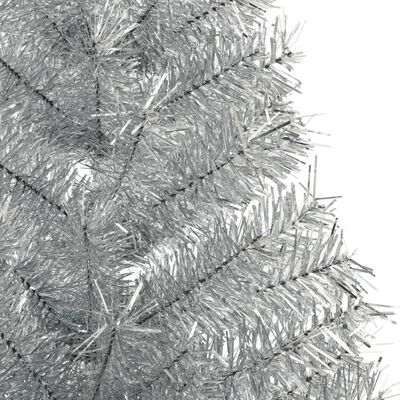 vidaXL Изкуствена половин коледна елха със стойка, сребро, 150 см, PET