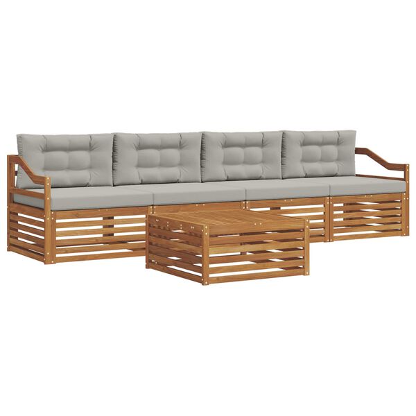 vidaXL Комплект дивани за открито 5 pcs Естествено и светло сиво