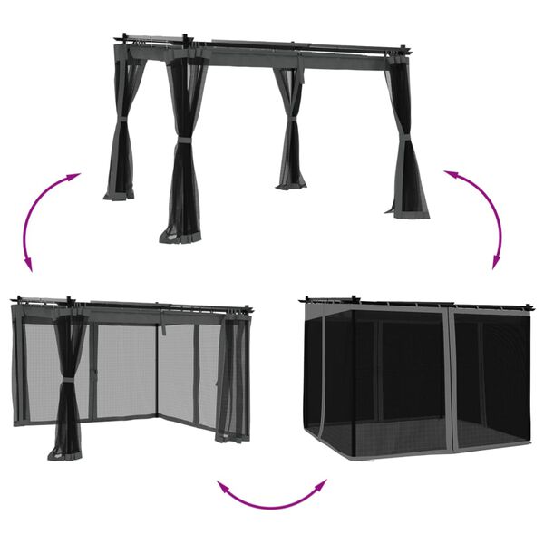 vidaXL Беседка с мрежести стени, антрацит, 3x3 м, стомана