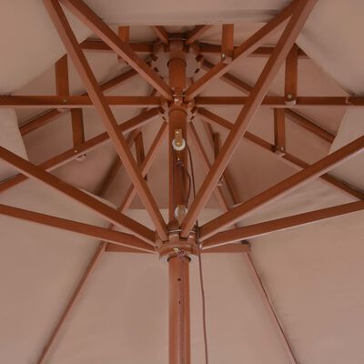 vidaXL Чадър с двоен покрив и дървен прът, 270 см, таупе
