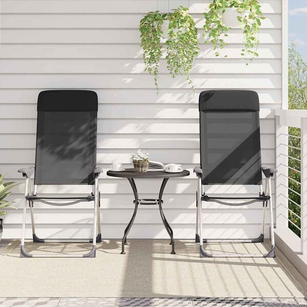 vidaXL Сгъваеми къмпинг столове, 2 бр, черни, алуминий