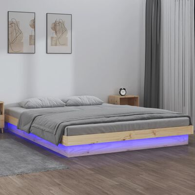 vidaXL LED рамка за легло 120x190 см Small Double масивна дървесина