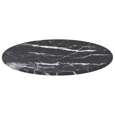 vidaXL Плот за маса черен Ø30x0,8 см закалено стъкло с мраморен дизайн