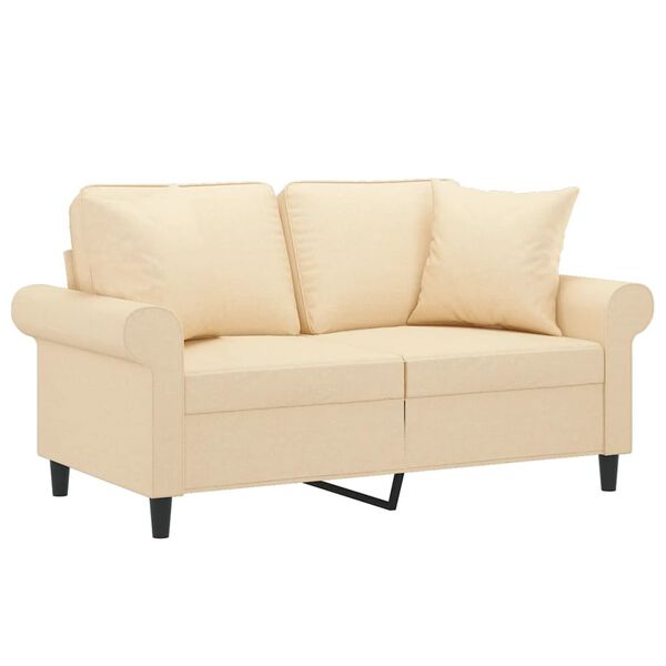 vidaXL 2-местен диван с възглавници, кремав, 120 см, текстил