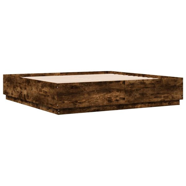 vidaXL Рамка за легло с LED осветление, опушен дъб, 200x200 см