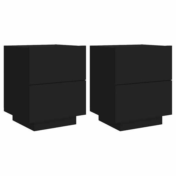 vidaXL Нощни шкафчета с LED, 2 бр, черно, инженерна дървесина