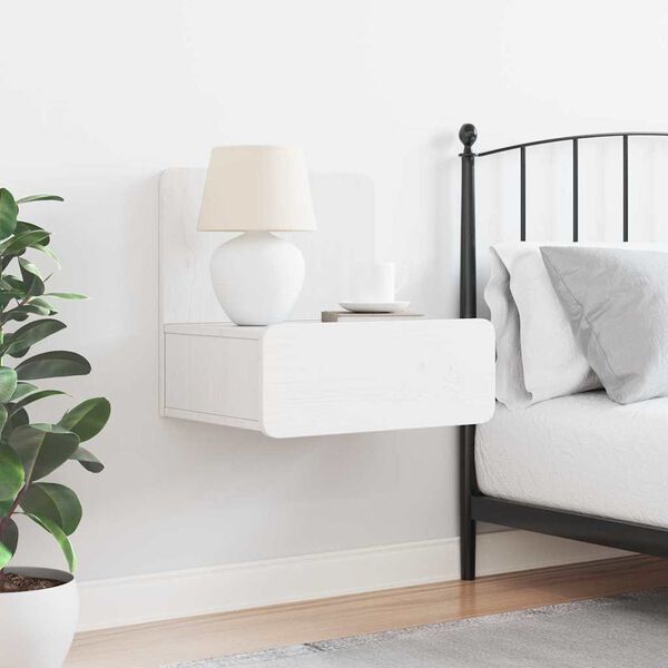 vidaXL Нощно шкафче Бяло 44 x 32,5 x 40 см Борово дърво масив