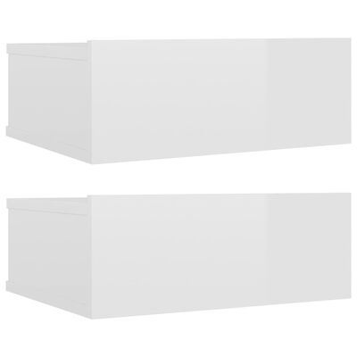 vidaXL Нощни шкафчета за стена 2 бр силен бял гланц 40x30x15 см ПДЧ