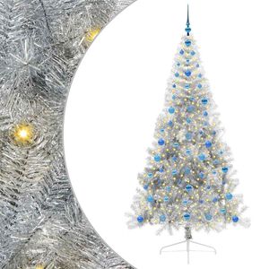 vidaXL Изкуствена коледна елха с подсветка Сребрист 210 cm PET