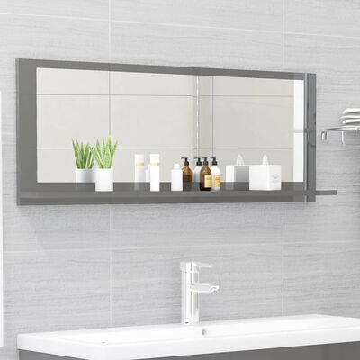 vidaXL Огледало за баня, сив гланц, 100x10,5x37 см, ПДЧ
