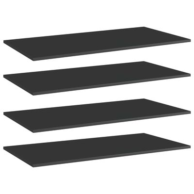 vidaXL Рафтове за етажерка, 4 бр, черен гланц, 80x30x1,5 см, ПДЧ