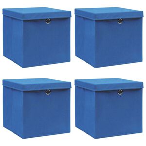 vidaXL Кутии за съхранение с капаци 4 бр сини 32x32x32 см плат