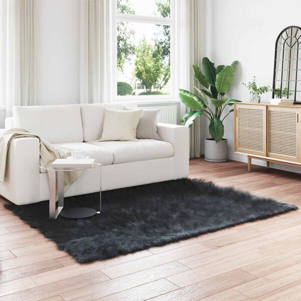 vidaXL Изкуствен овчи килим Tafalla Черно 120 x 170 cm Полиестер