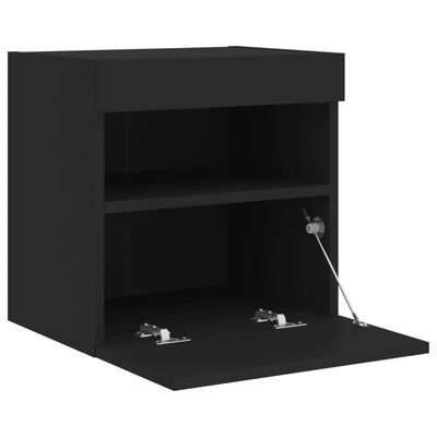 vidaXL Стенен ТВ шкаф с LED осветление, черен, 40x30x40 см
