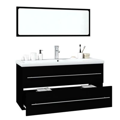 vidaXL Комплект мебели за баня, черен, инженерно дърво