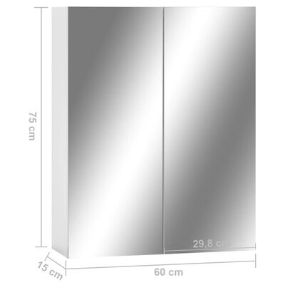 vidaXL Шкаф с огледало за баня, бял, 60x15x75 см, МДФ