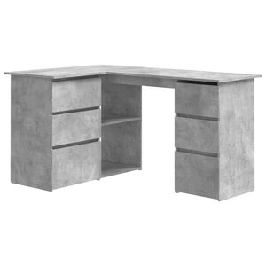 vidaXL Ъглово бюро, бетонно сиво, 145x100x76 см, инженерно дърво