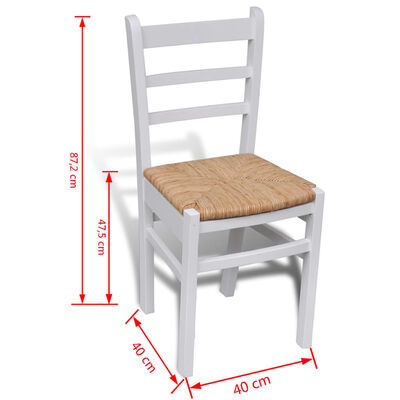 vidaXL Трапезни столове, 6 бр, бели, бор и папур