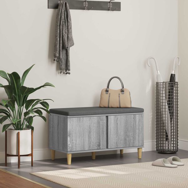 vidaXL Пейка за коридор с възглавница Сив Сонома 80 x 38 x 46 см
