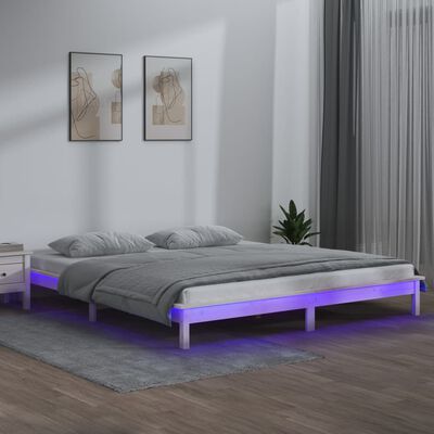 vidaXL Рамка за легло с LED осветление бяла 120x200 см масивно дърво