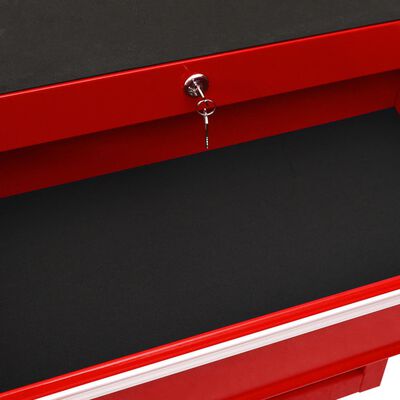 vidaXL Количка за инструменти с 15 чекмеджета, стомана, червена