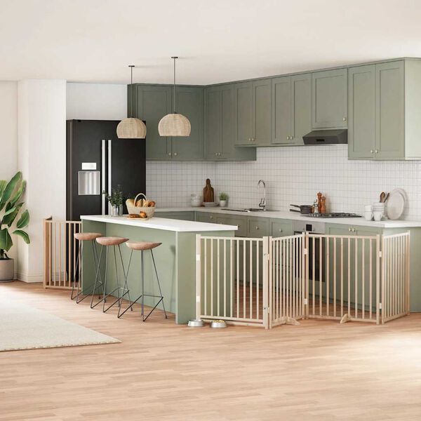 vidaXL Сгъваема преграда за кучета с врата 6 панела 480 см топола