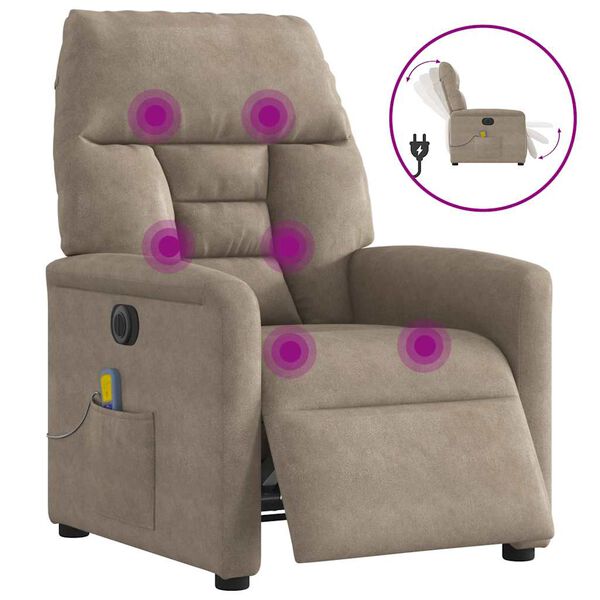 vidaXL Електрически масажен наклоняем стол таупе микрофибърен текстил