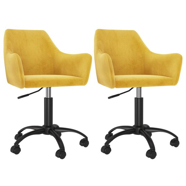 vidaXL Въртящи трапезни столове, 2 бр, горчица, кадифе