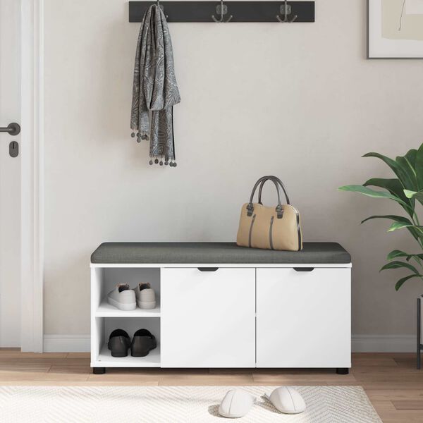 vidaXL Пейка за коридор с възглавница с рафт Бял 100 x 38 x 46 см