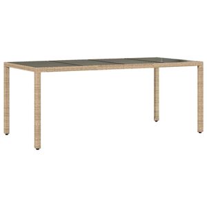 vidaXL Градинска маса със стъклен плот бежова 190x90x75 см полиратан