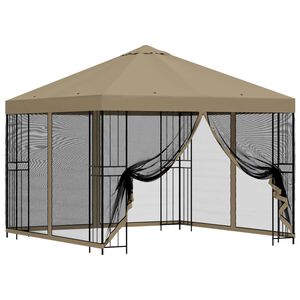 vidaXL Градинска беседка със стени 3 x 3 m Бежово Полиестер и стомана