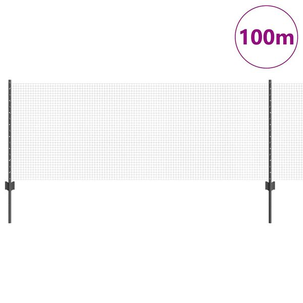 vidaXL Ограда с пост Сив 0,8 x 100 м Стомана и PVC