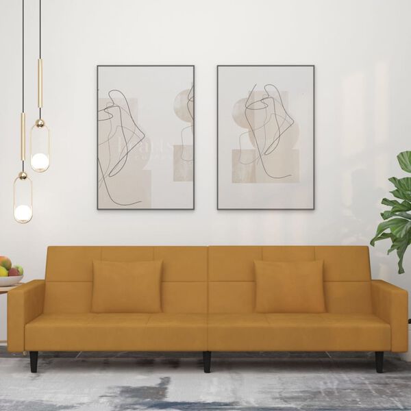 vidaXL 2-местно разтегателно канапе с две възглавници, кафяво, кадифе