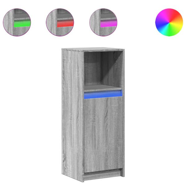 vidaXL Сайдборд с LED, сив сонома, 38x34x100 см, инженерно дърво