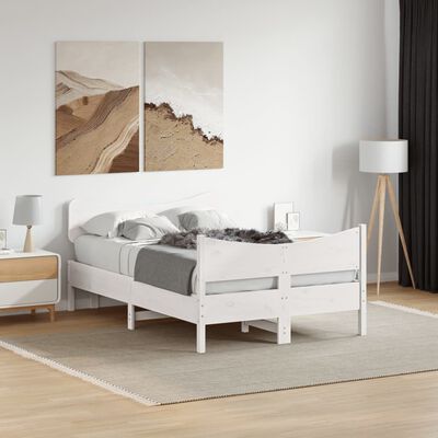 vidaXL Рамка за легло с табла, бяла, 120x190 см, борово дърво масив
